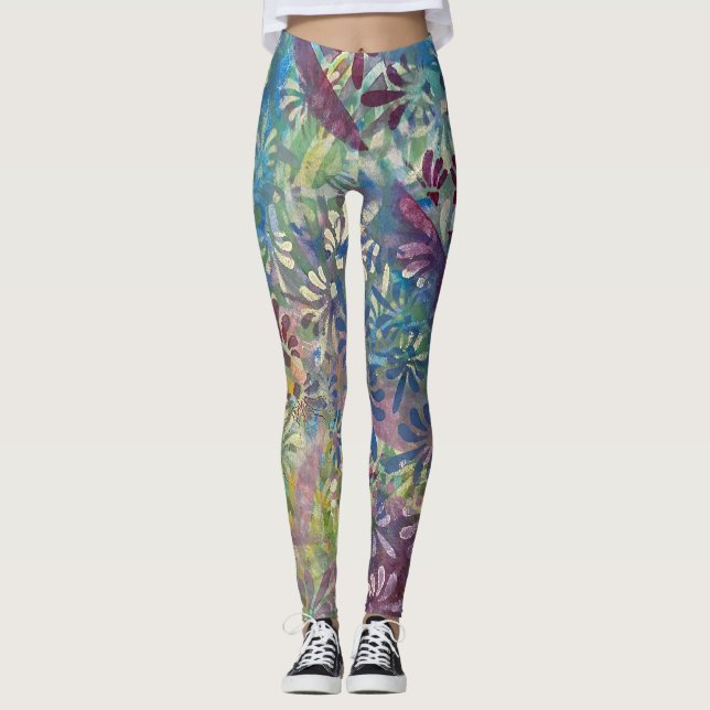 Farbenfrohe künstlerische Funky Pattern Texturiert Leggings (Vorderseite)