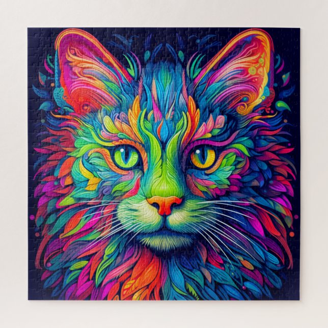 Farbenfrohe künstlerische Majestic Kitty Cat Art Puzzle (Vertikal)