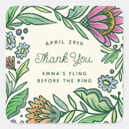 Farbenfrohe künstlerische Skandinavien Brautparty Quadratischer Aufkleber