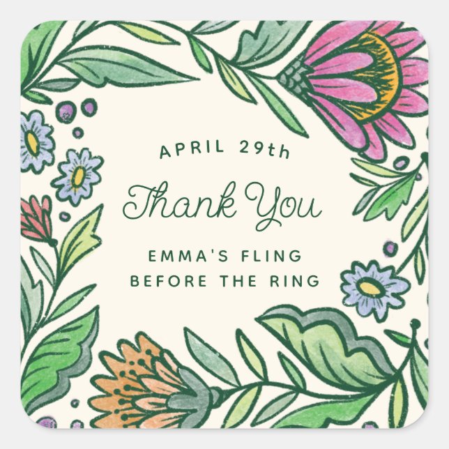 Farbenfrohe künstlerische Skandinavien Brautparty  Quadratischer Aufkleber (Vorderseite)