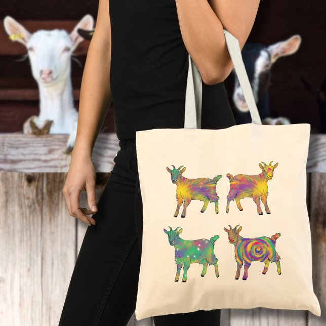 Farbenfrohe Künstlerische Ziegen, Stehend auf Ding Tragetasche (Cute goats colorful farm animal art tote bag)