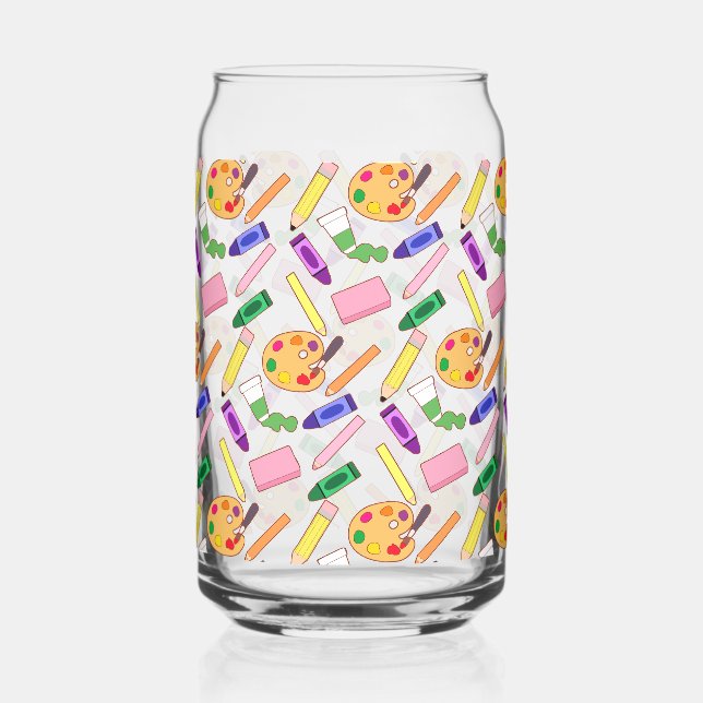 Farbenfrohe Kunstmaterialien Dosenglas (Vorderseite)