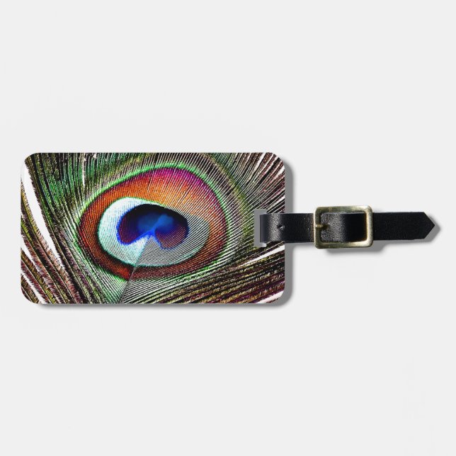 Farbenfrohe Kupfer Peacock Feaather Gepäckanhänger (Vorderseite horizontal)