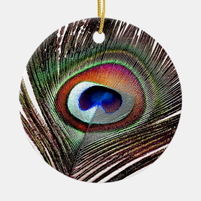 Farbenfrohe Kupfer Peacock Feaather Keramik Ornament (Vorne)