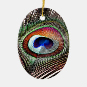 Farbenfrohe Kupfer Peacock Feaather Keramikornament