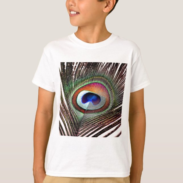 Farbenfrohe Kupfer Peacock Feaather T-Shirt (Vorderseite)
