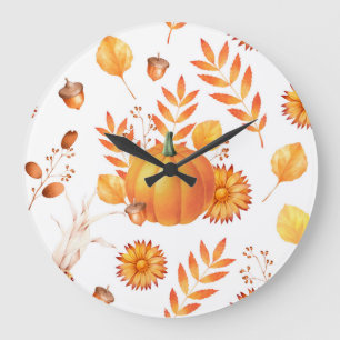 Farbenfrohe Kürbis im Oktober Herbstmuster Große Wanduhr