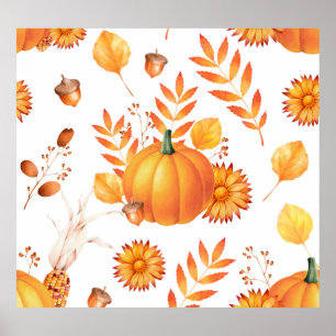 Farbenfrohe Kürbis im Oktober Herbstmuster Poster