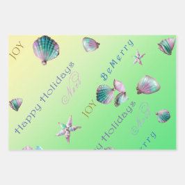 Farbenfrohe Küste Rosa, Blau und Grün Weihnachten Geschenkpapier Set