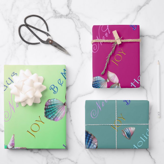 Farbenfrohe Küste Rosa, Blau und Grün Weihnachten Geschenkpapier Set (Vorderseite)
