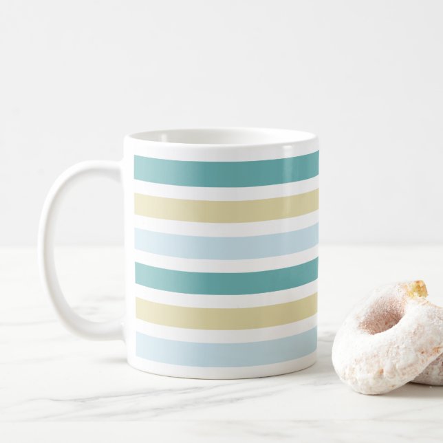 Farbenfrohe Küstenmeer Streifen Kaffeetasse (Mit Donut)