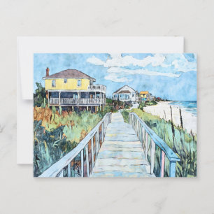 Farbenfrohe Küstenstrasse und Strandhäuser Postkarte