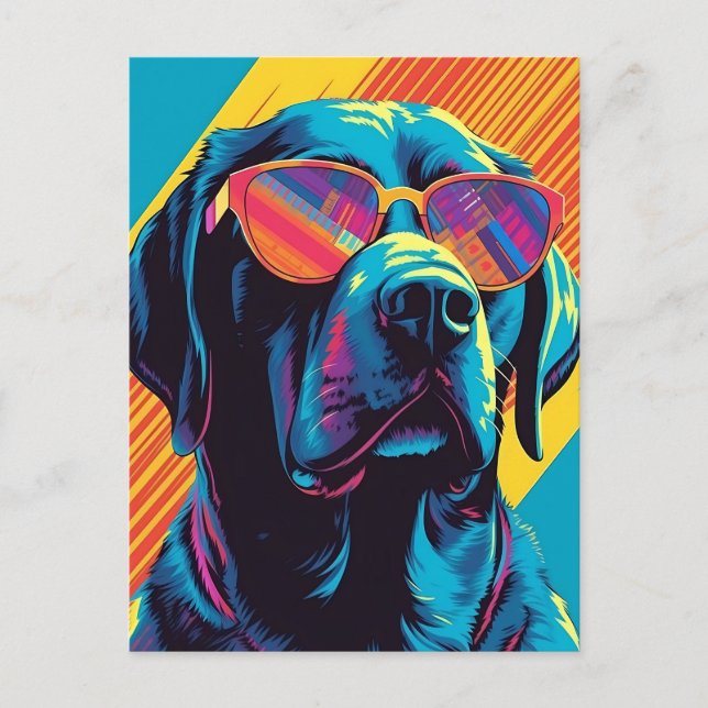 Farbenfrohe Labrador mit Sonnenbrille Postkarte (Vorderseite)