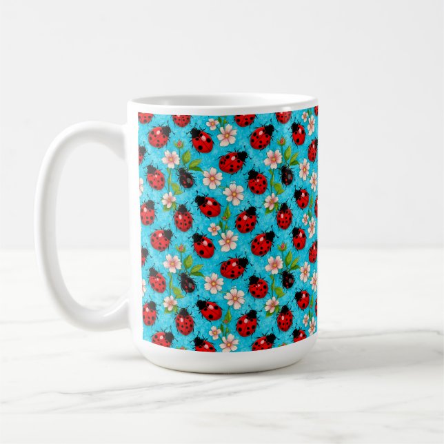 Farbenfrohe Ladybug-Muster mit Blume Kaffeetasse (Links)
