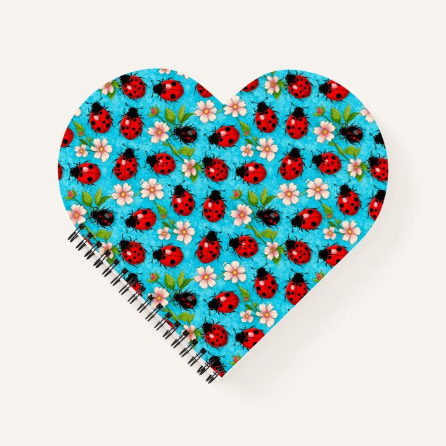 Farbenfrohe Ladybug-Muster mit Blume Notizbuch (Vorderseite)