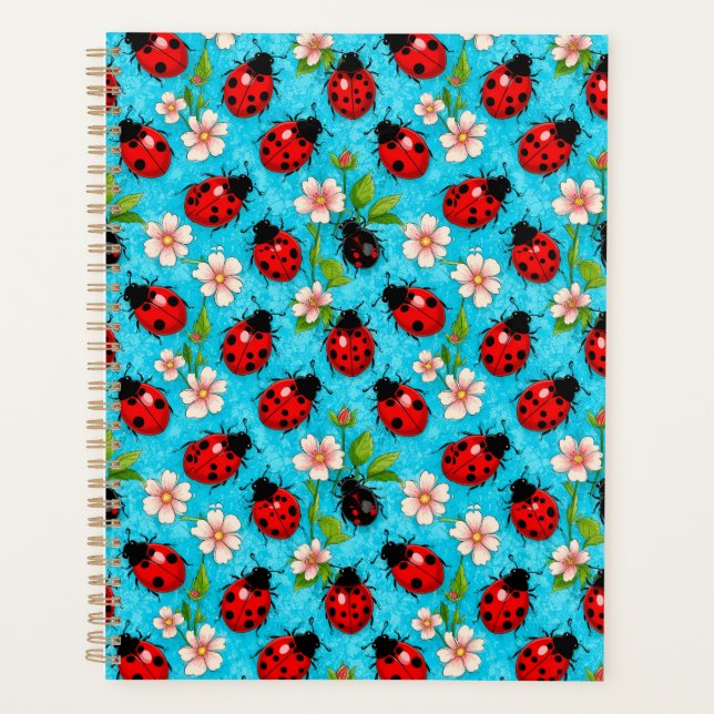 Farbenfrohe Ladybug-Muster mit Blume Planer (Vorderseite)
