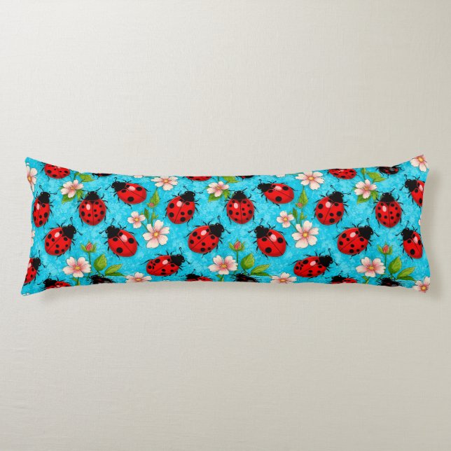 Farbenfrohe Ladybug-Muster mit Blume Seitenschläferkissen (Vorderseite)