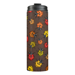 Farbenfrohe Ladybugs auf braun Thermosbecher