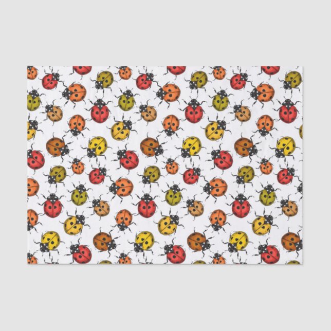 Farbenfrohe Ladybugs auf weiß Seidenpapier (Vorderseite)