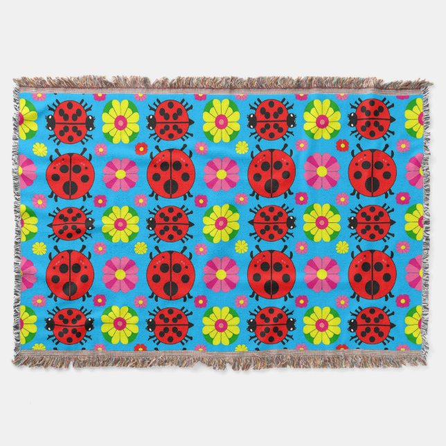 farbenfrohe Ladybugs und Blume Decke (Vorderseite)