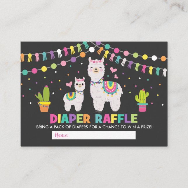 Farbenfrohe Lama Babydusche Fiesta Diaper Raffle Begleitkarte (Vorderseite)