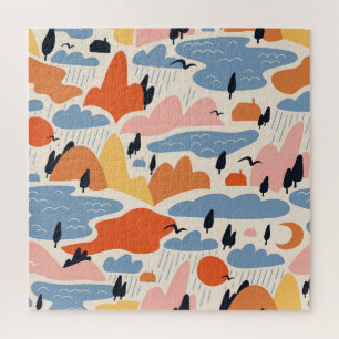 Farbenfrohe Landschaft, Berge, Seen, nahtlos. Puzzle