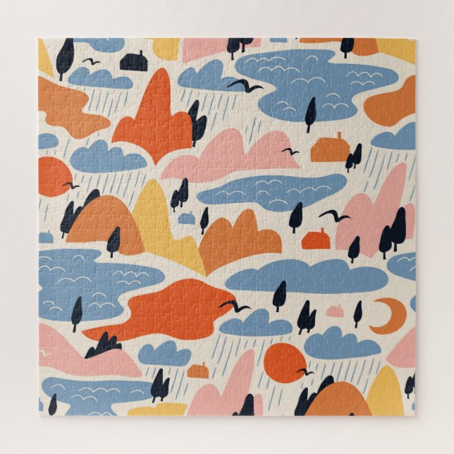 Farbenfrohe Landschaft, Berge, Seen, nahtlos. Puzzle (Vertikal)