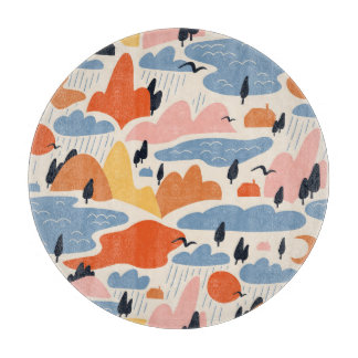 Farbenfrohe Landschaft, Berge, Seen, nahtlos. Schneidebrett