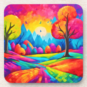 Farbenfrohe Landschaft im Stil der Dreameischen Ku Getränkeuntersetzer