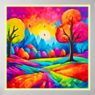 Farbenfrohe Landschaft im Stil der Dreameischen Ku Poster