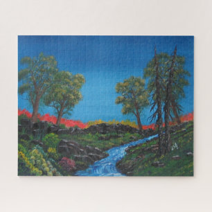 Farbenfrohe Landschaft Rocky Forest Stream Puzzle
