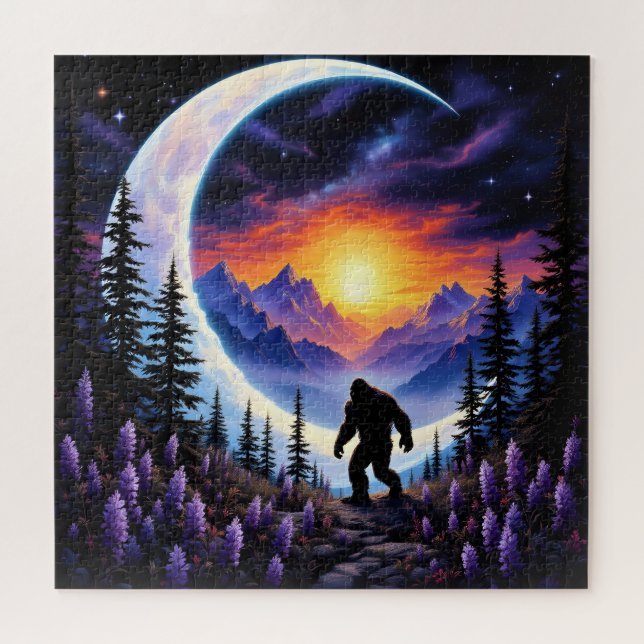 Farbenfrohe Landschaft Sasquatsch am Abend Puzzle (Horizontal)