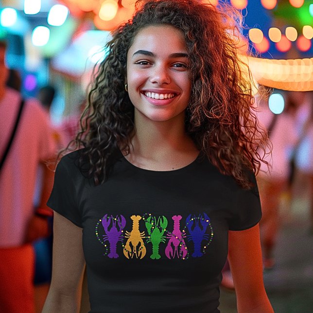 Farbenfrohe Langusten und Perlen T-Shirt (Cute, Colorful, and festive crawfish t-shirt for Mardi Gras or any day!)
