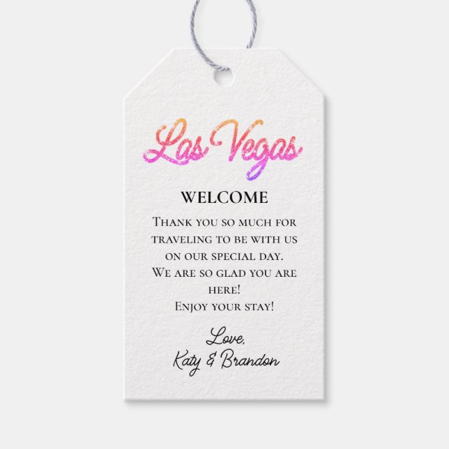 Farbenfrohe Las Vegas Glitzern Wedding Willkommen Geschenkanhänger (Vorderseite)