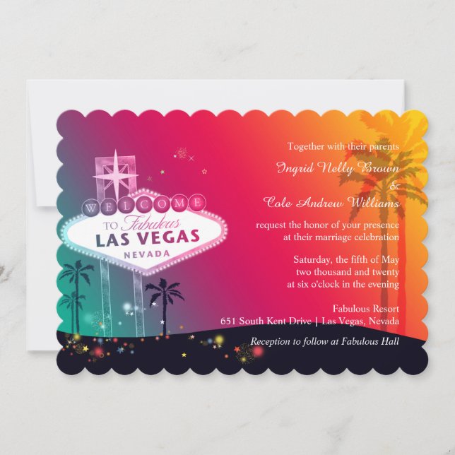 Farbenfrohe Las Vegas Strip Wedding Einladung (Vorderseite)