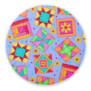 Farbenfrohe Lavender Quilt Patchwork Block Kunst Keramikknauf