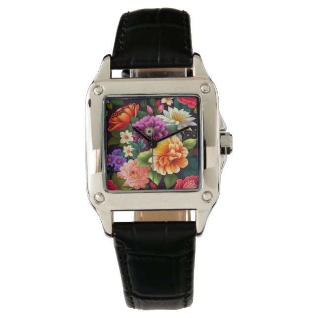 Farbenfrohe lebendige Blume Armbanduhr (Vorderseite)