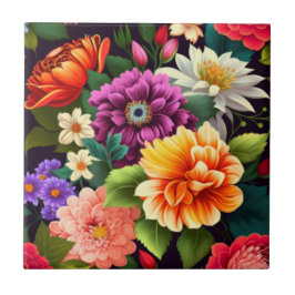 Farbenfrohe lebendige Blume Fliese