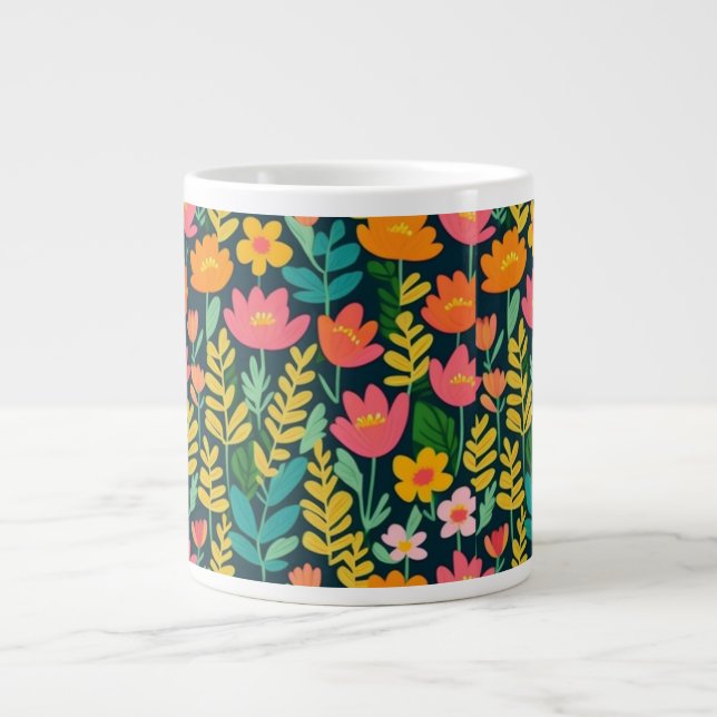 Farbenfrohe lebendige Blume Jumbo-Tasse (Vorderseite)