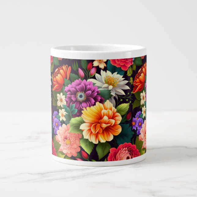Farbenfrohe lebendige Blume Jumbo-Tasse (Vorderseite)