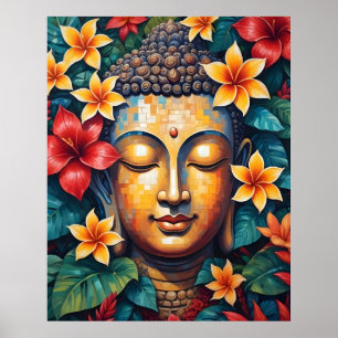 Farbenfrohe lebendige Buddha Pixel Art Poster