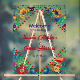 Farbenfrohe lebendige Fiesta florales grünes Hochz Acrylschild