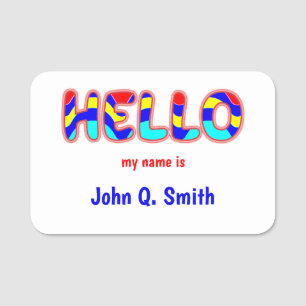 farbenfrohe lebendige HELLO Multicolor-Tag Namensschild