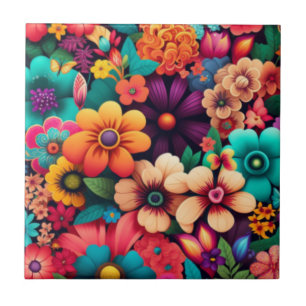 Farbenfrohe, lebendige Vintage Blume Fliese