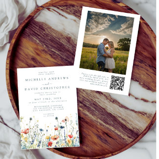 Farbenfrohe lebendige Wildblume QR Code Foto Hochz Einladung