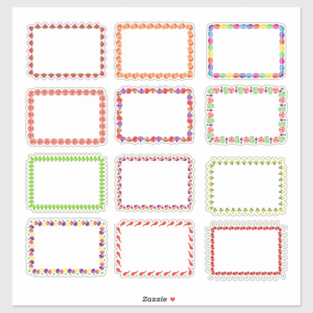 Farbenfrohe Lebensmittel Thema Gerahmte Blanketike Aufkleber (Blatt)