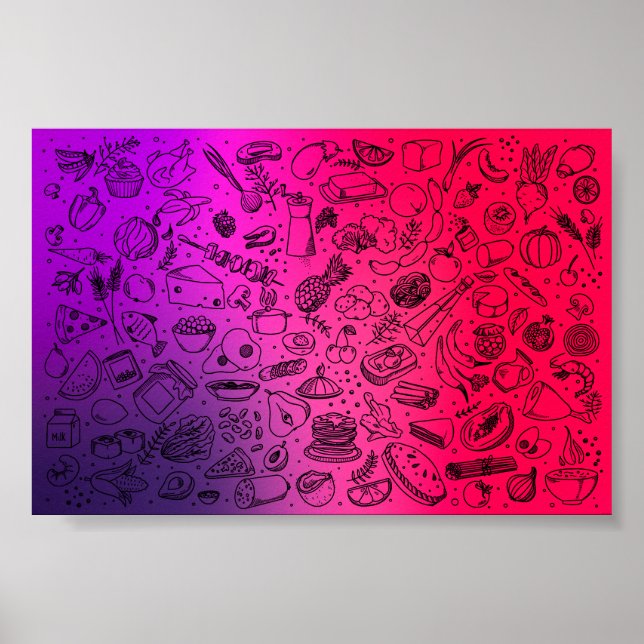 Farbenfrohe Lebensmittelmuster Obst Lebensmittel P Poster (Vorne)