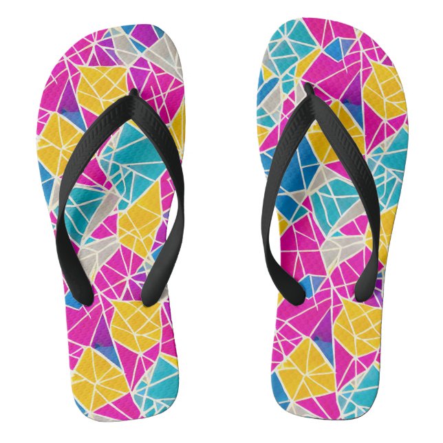 Farbenfrohe, lebhafte Abstrakte geometrische Forme Flip Flops (Fußbett)