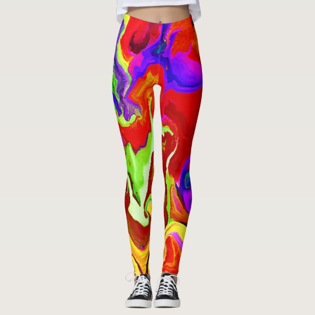 Farbenfrohe, lebhafte Abstraktionsmuster Leggings (Vorderseite)