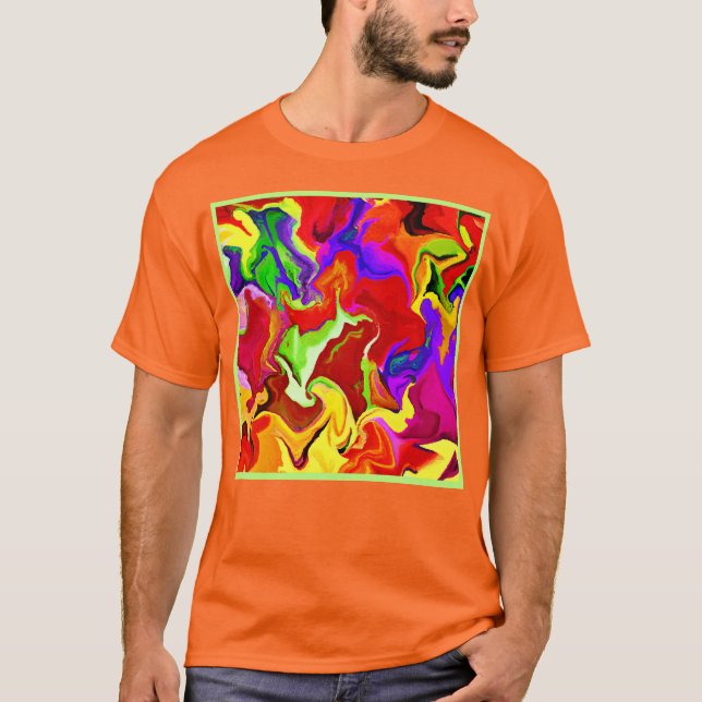 Farbenfrohe, lebhafte Abstraktionsmuster T-Shirt (Vorderseite)